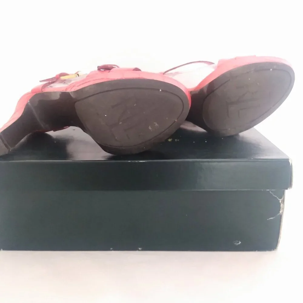 Lauren By Ralph Lauren Serrata Crocodile Pattern Heels Platform Shoes 7.5 - Picture 5 of 7